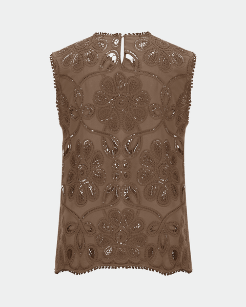 RIANI - Tan Embroidered Sleeves Blouse