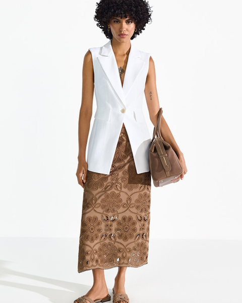 RIANI - Tan Embroidered Skirt
