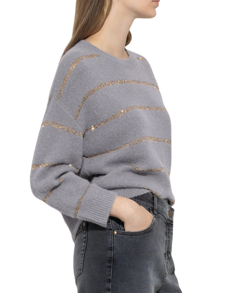 Luisa Cerano - Silver with Gold Stripe Sweater