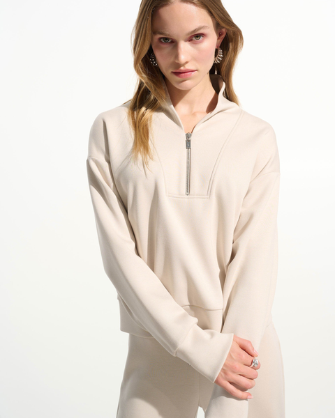 Joseph Ribkoff - Scuba Jersey Boxy Sweatshirt With High Collar and Front Zipper