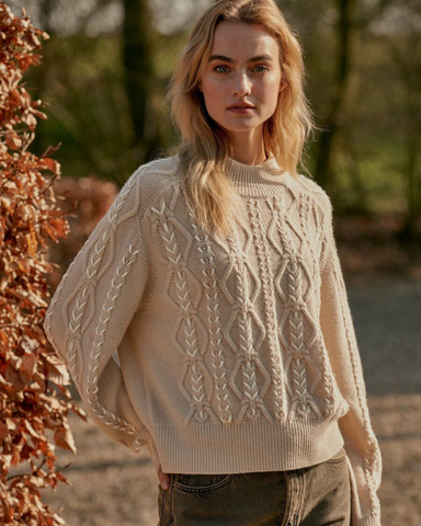 Repeat - Multicolour Cable Sweater With Hand Embroidery