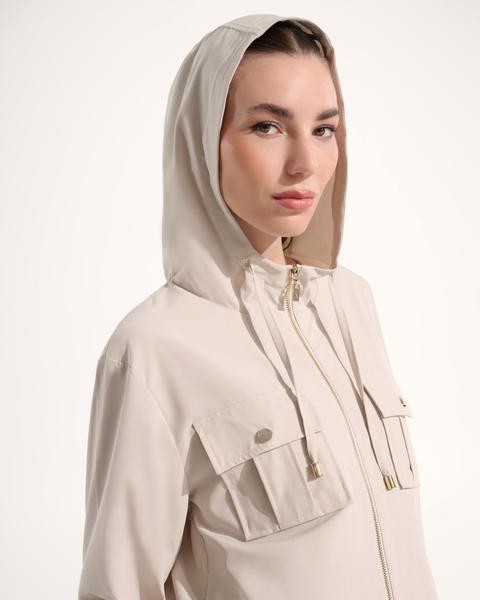 Joseph Ribkoff - Stretch Woven Hooded Boxy Utility Jacket