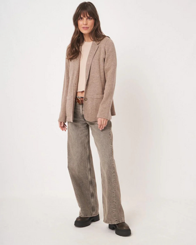 Repeat - Figure-Skimming Knit Cardigan With Lapel Collar