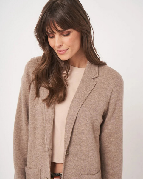 Repeat - Figure-Skimming Knit Cardigan With Lapel Collar