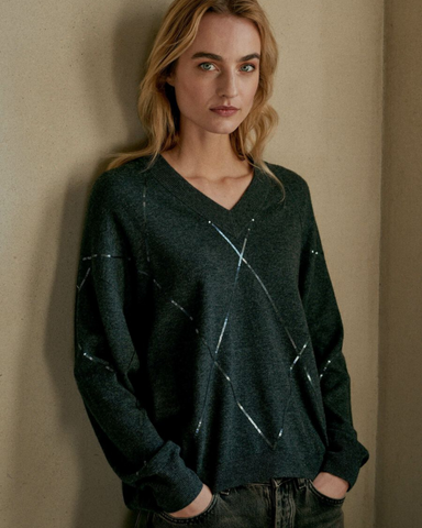 Repeat - V-Neck Sweater With Subtle Sparkle