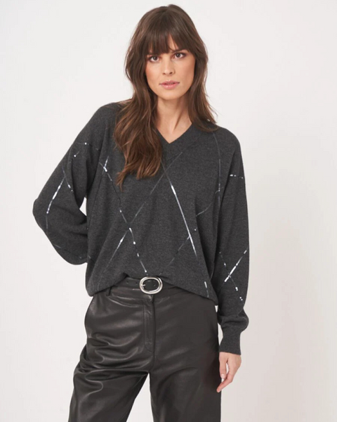 Repeat - V-Neck Sweater With Subtle Sparkle