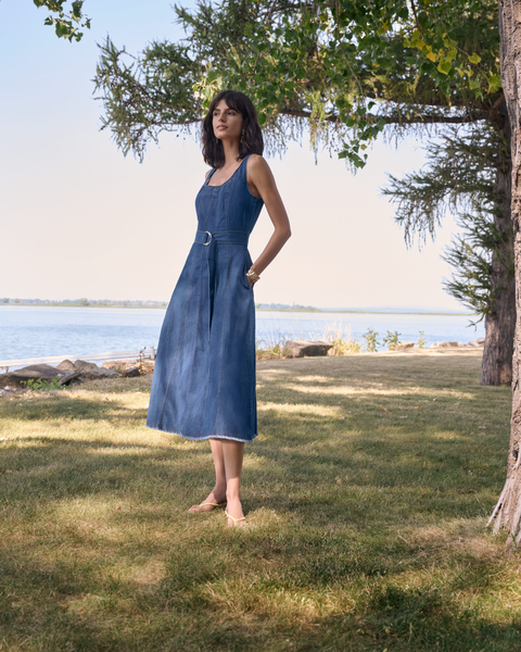 Joseph Ribkoff - Denim Fit And Flare Midi Dress With Belt