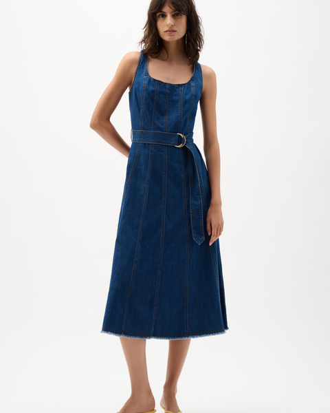 Joseph Ribkoff - Denim Fit And Flare Midi Dress With Belt