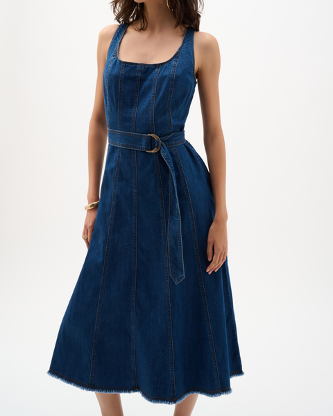 Joseph Ribkoff - Denim Fit And Flare Midi Dress With Belt