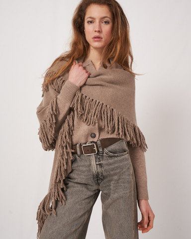 Repeat - Triangular Cashmere Scarf With Oversized Fringes