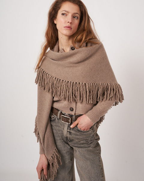 Repeat - Triangular Cashmere Scarf With Oversized Fringes