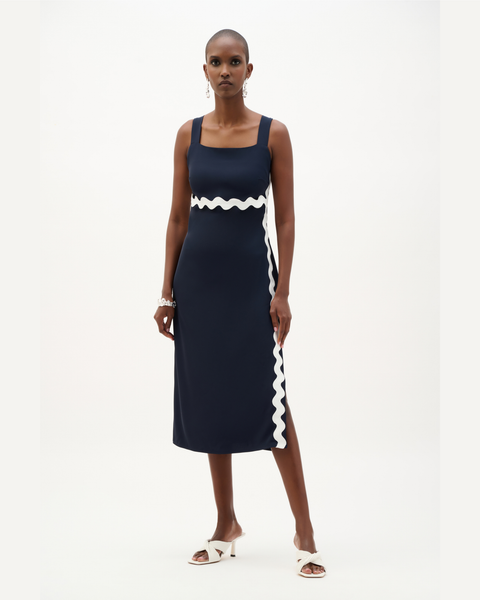 Joseph Ribkoff - Woven Twill Straight Dress With Contras Trim