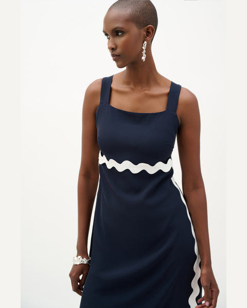Joseph Ribkoff - Woven Twill Straight Dress With Contras Trim