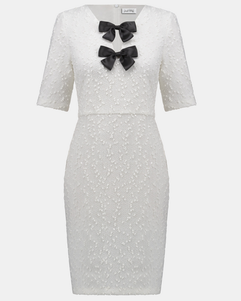 Joseph Ribkoff - Bouclé Knit Shift Dress With Bow Detail
