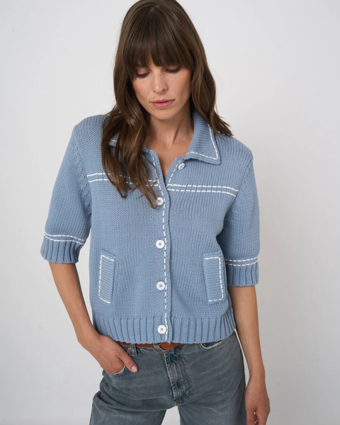 Repeat - Chunky Knit Cotton-Blend Polo Cardigan