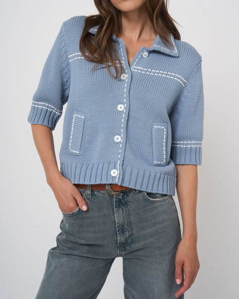 Repeat - Chunky Knit Cotton-Blend Polo Cardigan