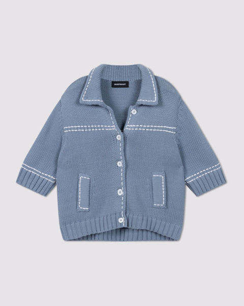 Repeat - Chunky Knit Cotton-Blend Polo Cardigan