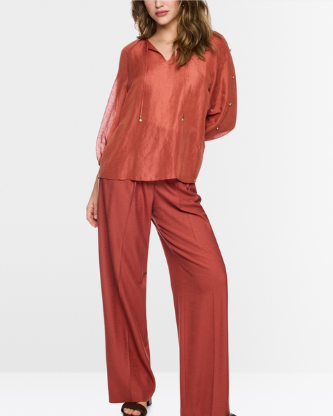 Marc Cain - Red Silk Blend V-Neck Blouse