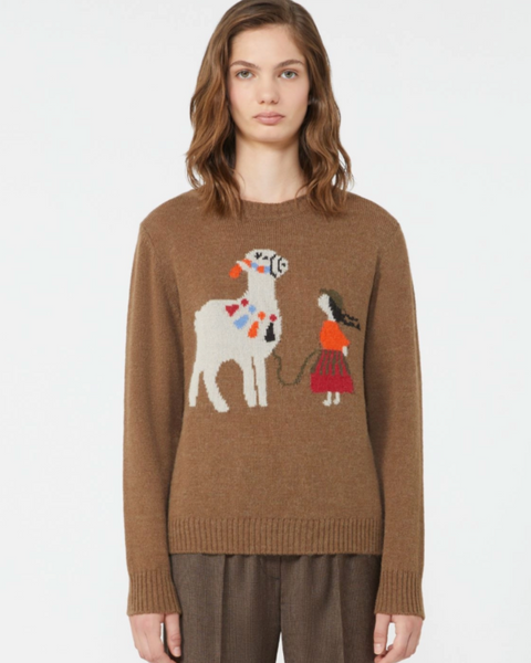 Weekend Max Mara - Llama Motif Print Crew Neck Jumper