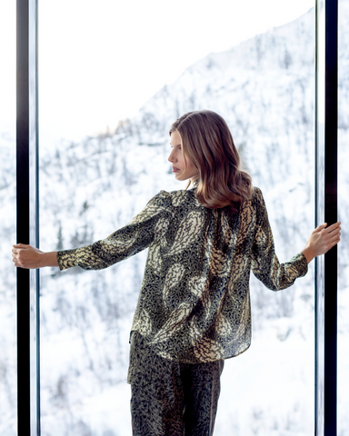 Charlotte Sparre - My Bow Tie Neck Khaki Print Blouse