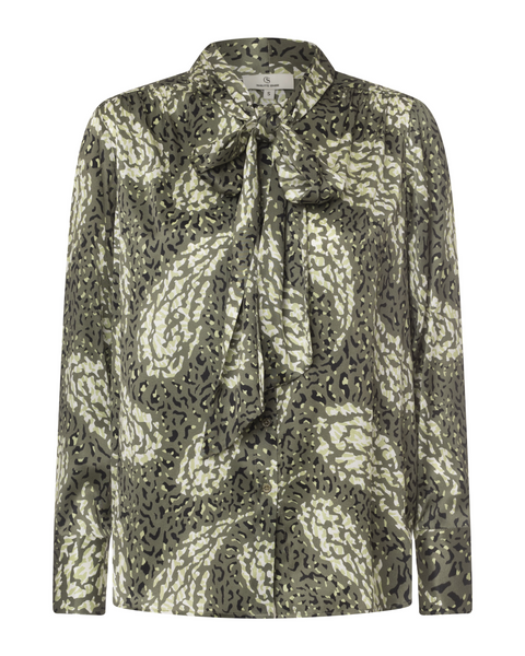 Charlotte Sparre - My Bow Tie Neck Khaki Print Blouse