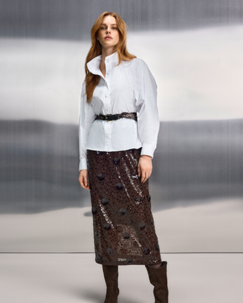 RIANI - Chocolate Beaded Skirt