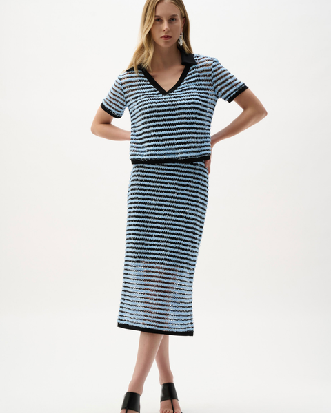 Joseph Ribkoff - Novelty Stripe Boxy Top With Polo Collar
