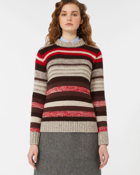 Weekend Max Mara - ILDE Ribbed Wool Knit Red Stripe Jumper