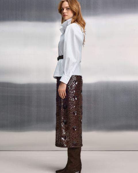 RIANI - Chocolate Beaded Skirt