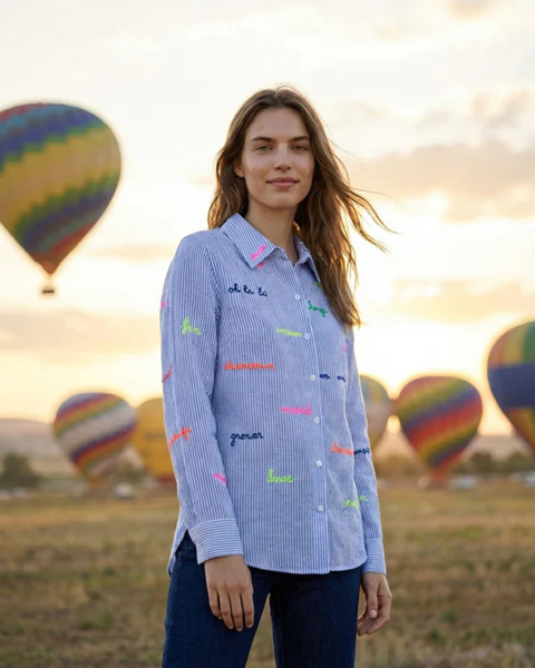 Vilagallo - Striped Shirt with Embroidered Words