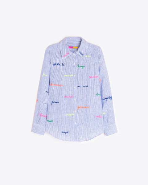 Vilagallo - Striped Shirt with Embroidered Words