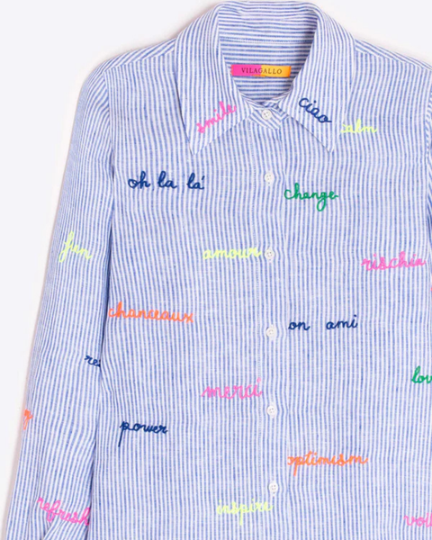Vilagallo - Striped Shirt with Embroidered Words