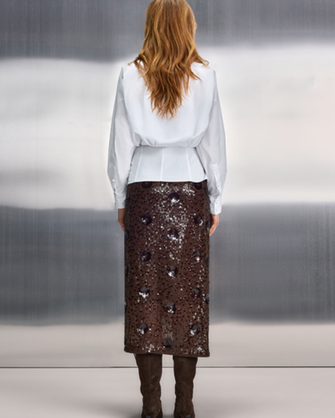 RIANI - Chocolate Beaded Skirt