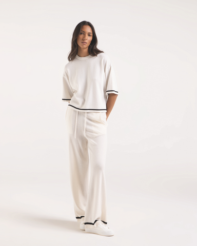 Purotatto - Short Sleeve Knit Top with Black Trim