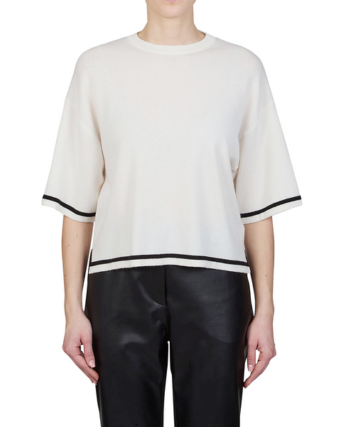 Purotatto - Short Sleeve Knit Top with Black Trim