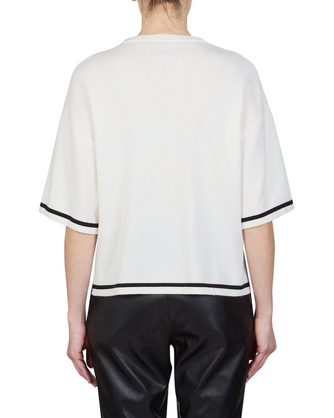 Purotatto - Short Sleeve Knit Top with Black Trim