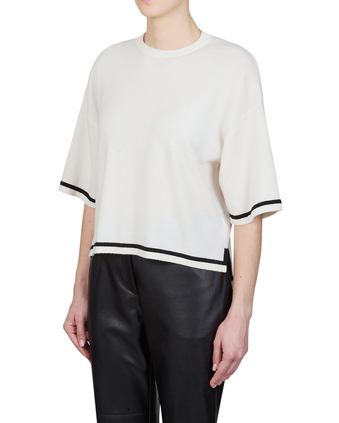 Purotatto - Short Sleeve Knit Top with Black Trim