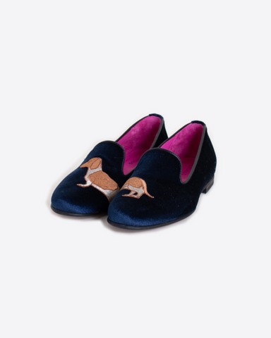 Vilagallo - Navy Velvet Loafers with Dog