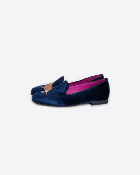Vilagallo - Navy Velvet Loafers with Dog