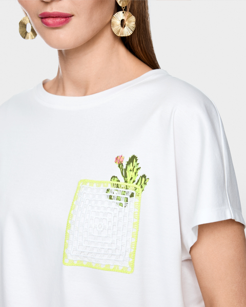 Marc Cain - White T-Shirt with Catcus Pocket