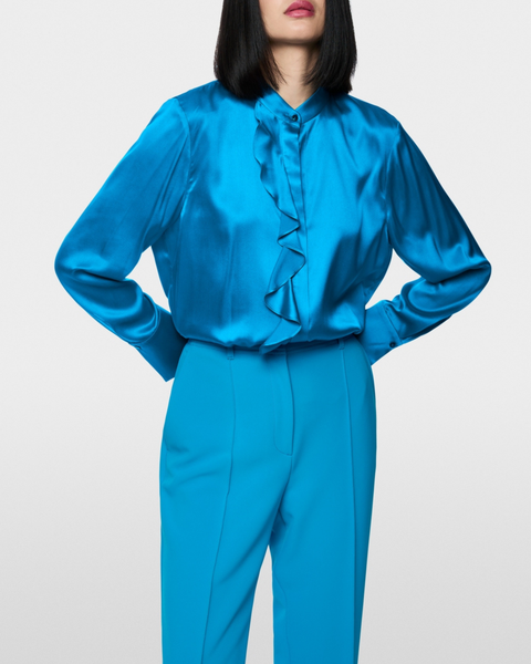Marc Cain - Blue Silk Frill Blouse