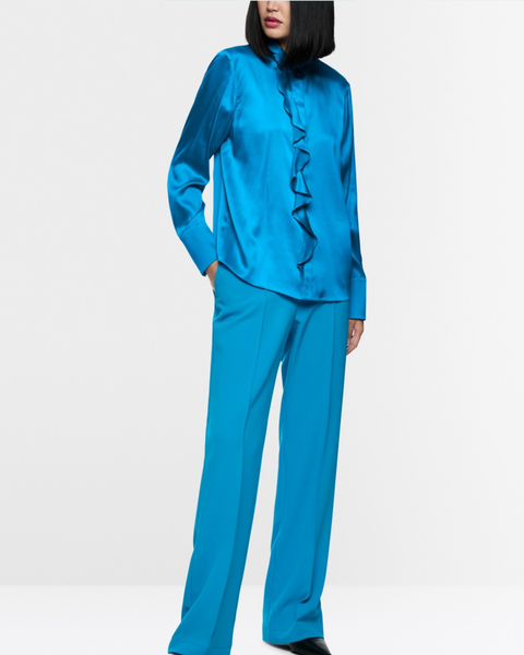 Marc Cain - Blue Silk Frill Blouse