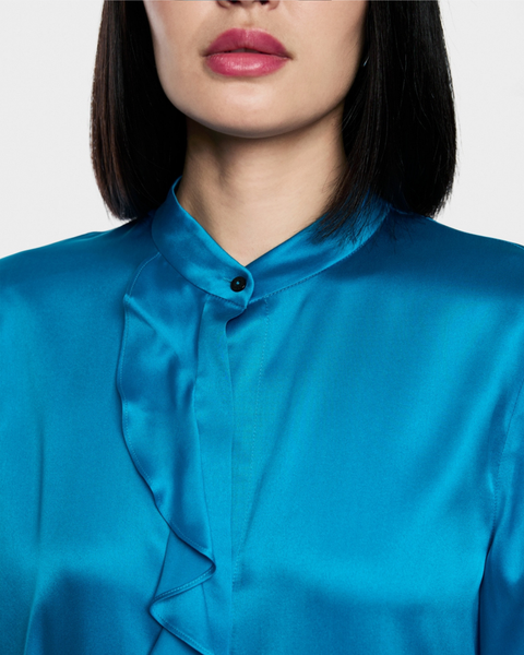 Marc Cain - Blue Silk Frill Blouse
