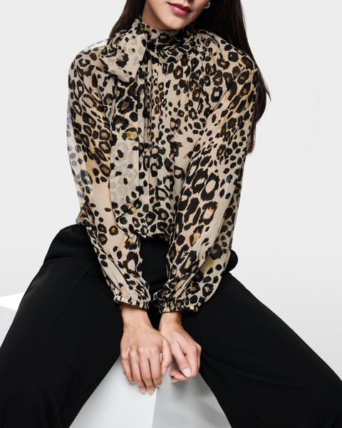 Marc Cain - Leopard Print Tie Neck Blouse