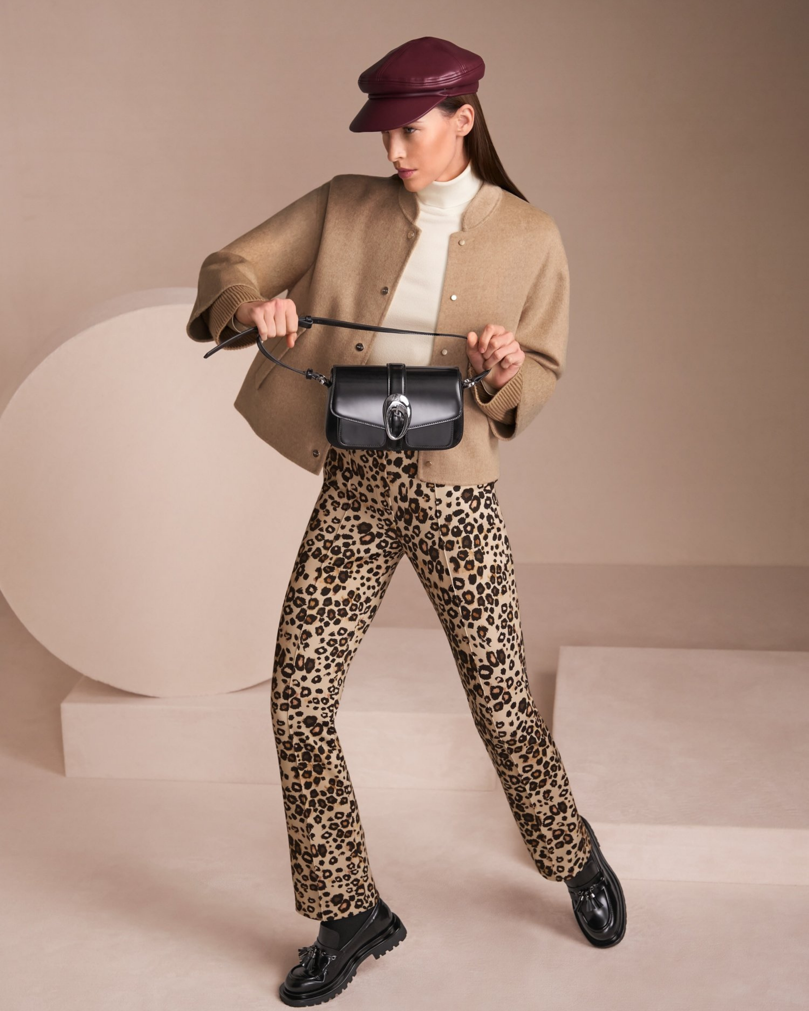 Marc Cain - Camel Oversized Jacket with Cuffed Sleeves