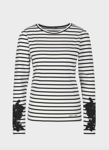 Marc Cain - Striped T-Shirt with Lace Cuff